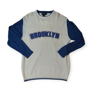Brooklyn Sweater Men XL Blue White Crewneck MUSSO Acrylic Knit Pullover NWT